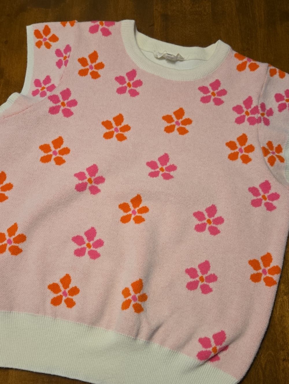 THML Pink Knit Floral Tank Top with Orange & Hot Pink Flowers